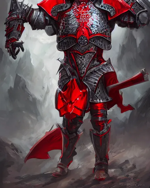 Image similar to knight armored in red, fantasy art, intricate, trending on artstation