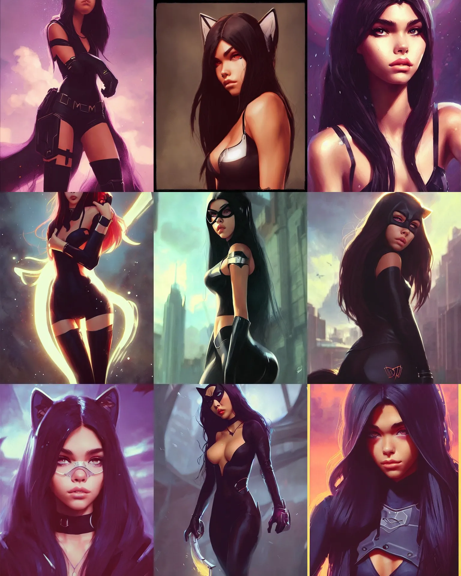 Prompt: madison beer : : young woman : : as catgirlwoman by marvel trading card : : by greg rutkowski, wlop, instagram, unreal engine, : :