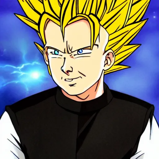 Image similar to rick astley as a super saiyan