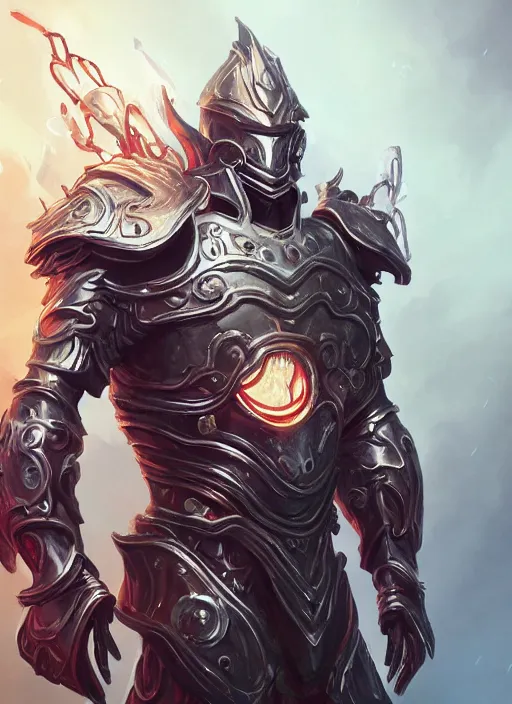 Image similar to a highly detailed illustration of futuristic cyber knight with flaming plume, rigid bulky armor, glowing line cracks in armor, dramatic standing pose, intricate, elegant, highly detailed, centered, digital painting, artstation, concept art, smooth, sharp focus, league of legends concept art, WLOP