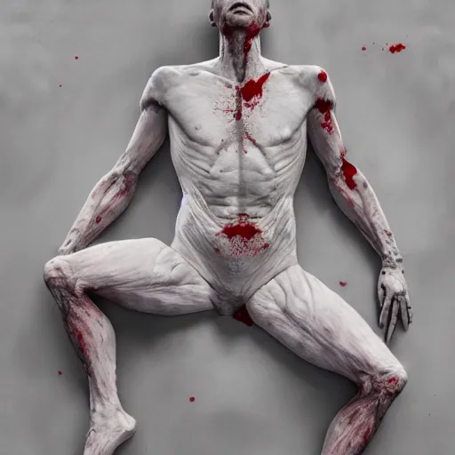 Prompt: hyperrealistic mixed media image of human corpse origami, broken bones and blood, stunning 3 d render inspired art by greg rutkowski and xiang duan and thomas eakes, perfect symmetry, flesh texture, realistic, highly detailed attributes and atmosphere, dim volumetric cinematic lighting, 8 k octane detailed render, post - processing, masterpiece,