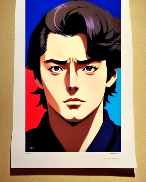 Image similar to Anime as young Alain Delon || cute-fine-face, pretty face, realistic shaded Perfect face, fine details. Anime. realistic shaded lighting poster by Ilya Kuvshinov katsuhiro otomo ghost-in-the-shell, magali villeneuve, artgerm, Jeremy Lipkin and Michael Garmash and Rob Rey as Le Cercle Rouge, as Purple Noon