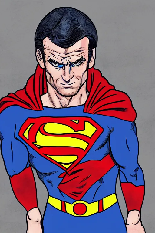 Prompt: emmanuel macron superman, highly detailed, digital art, sharp focus, trending on art station