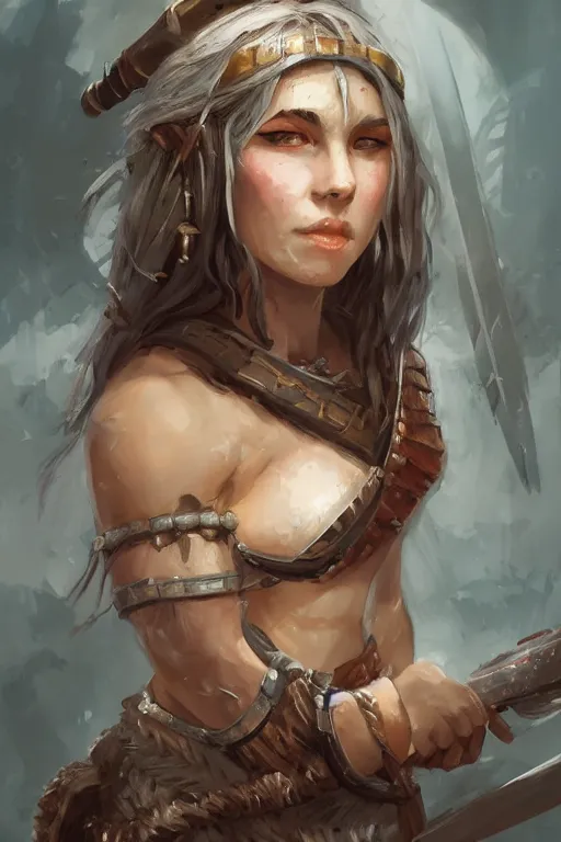 Image similar to head and shoulders portrait of a barbarian female high quality fantasy dnd by wlop