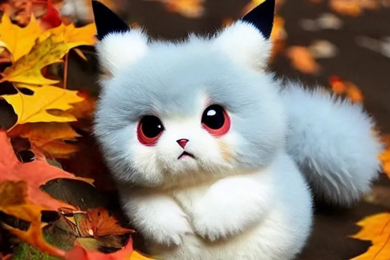 Prompt: real life pokemon cute adorable chunky playful fluffy happy cheeky mischievous ultra realistic autumn