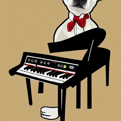 Image similar to shiba inu in a tuxedo playing a grand piano, digital art, 8 k, high detailed