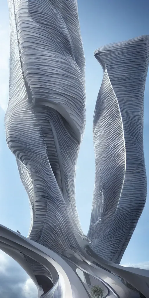 Image similar to epic futuristic tower, highly detailed, realistic, by zaha hadid