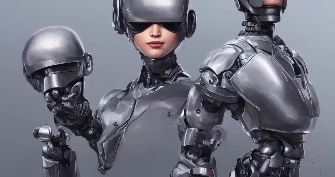 Image similar to robocop | | pixar - cute - fine - face, pretty face, realistic shaded perfect face, fine details by stanley artgerm lau, wlop, rossdraws, james jean, andrei riabovitchev, marc simonetti, and sakimichan, trending on artstation