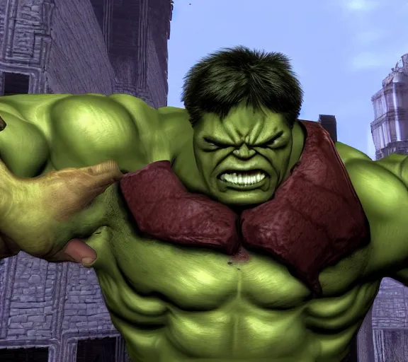 Image similar to hulk in the videogame doom, screenshot