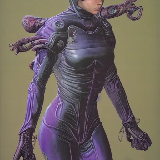 Prompt: woman in sci - fi gear, by wayne barlowe