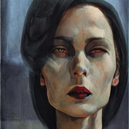 Prompt: portrait of woman by Enki Bilal