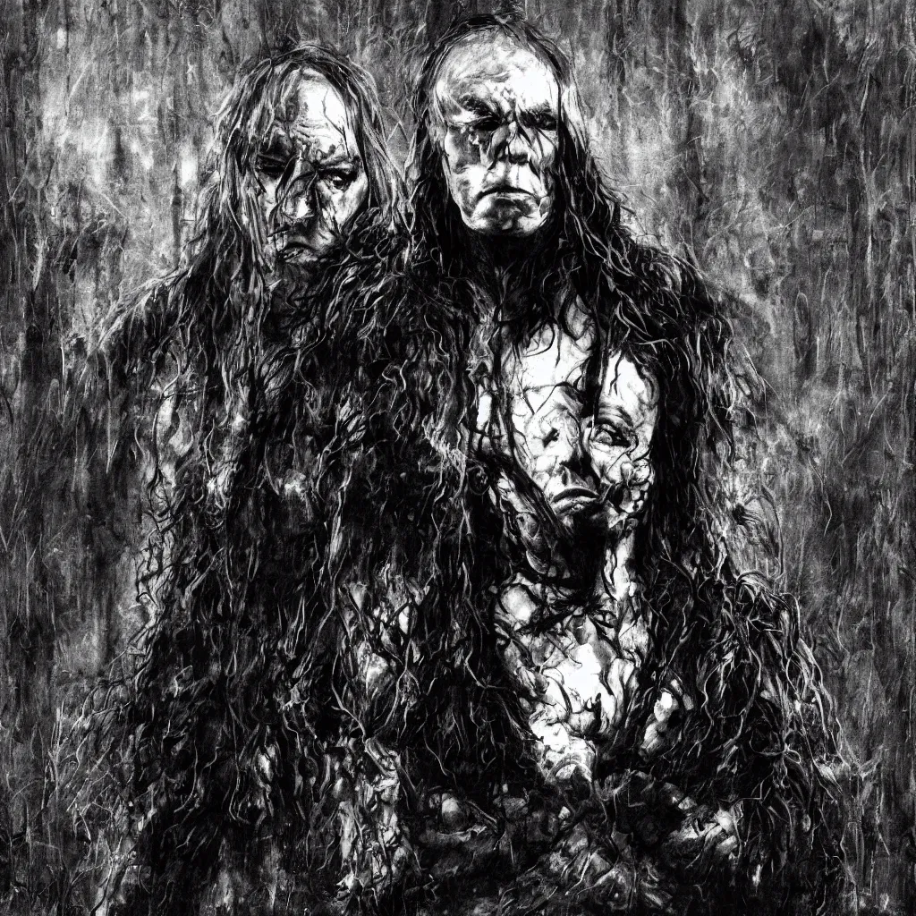 Image similar to francois legault portrait, black metal album cover