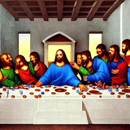 Image similar to a splay-paint graffiti art of The Last Supper by Da Vinci