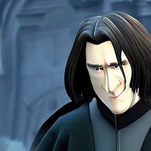 Image similar to movie frame still of snape from harry potter in the style of pixar 3 d animation, disney 3 d animation