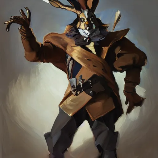 Image similar to greg manchess portrait painting of partially armored of the march hare from alice in wonderland as overwatch character, medium shot, asymmetrical, profile picture, organic painting, sunny day, matte painting, bold shapes, hard edges, street art, trending on artstation, by huang guangjian, gil elvgren, ruan jia, randy vargas, greg rutkowski