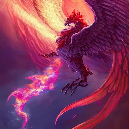 Prompt: phoenix rising from the ashes, by rossdraws and bluesssatan and mandy jurgens, detailed, textured, vivid colors!!, colorful, photorealistic, high dynamic range!, hdr, artstation, pinterest, comics, comic books, cross - hatching, inking, detailed
