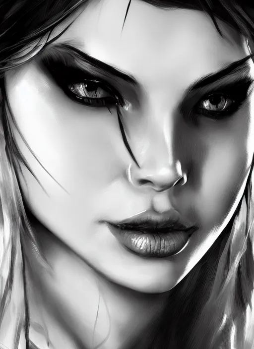 Image similar to up close portrait of a beautiful woman in black and white, art by diego fazio and diegoKoi and oscar Ukono, concept art, sharp focus, artgerm, 8k highly detailed