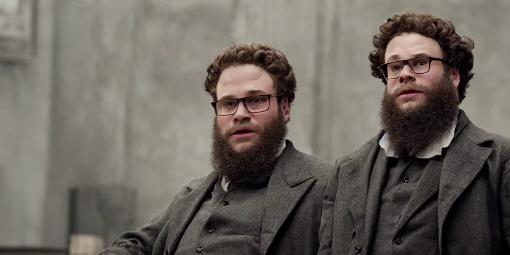 Image similar to Seth Rogen as Karl Marx in 'Marx' (2022), movie still frame