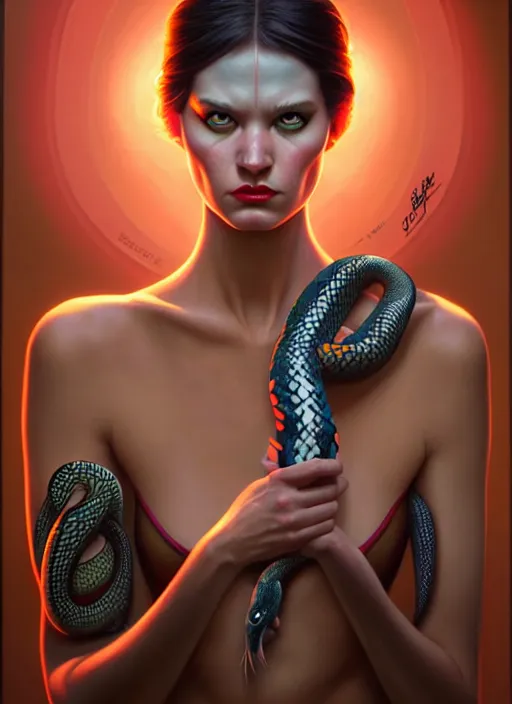 Prompt: snake portrait, pixar style, by tristan eaton stanley artgerm and tom bagshaw.