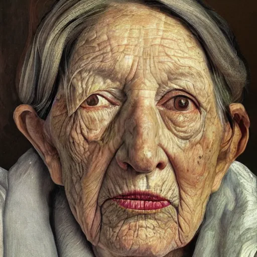 Prompt: high quality high detail painting by lucian freud, hd, portrait of a dead grandmother, photorealistic lighting