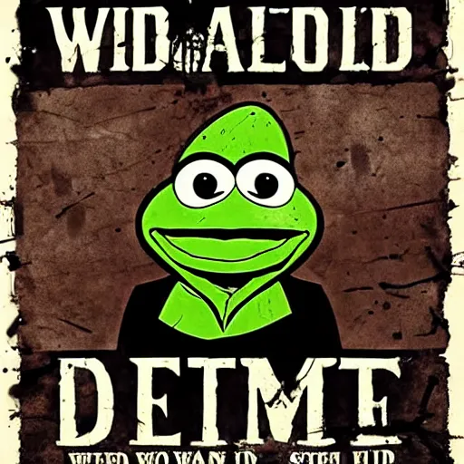 Image similar to a walking dead style poster of Kermit the frog, serious, black and white, dirtied with mud stains, looks like an old wild west wanted poster, realistic