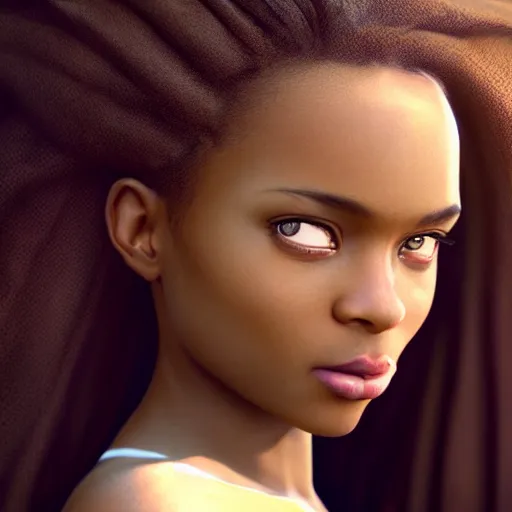 Image similar to a photorealistic hyperrealistic, bright brown eyes, light skinned african american young girl, ponytail hair, flawless face, beautiful lips, cute face, gorgeous white veil, by wlop, artgerm, greg rutwoski, alphonse mucha, beautiful dynamic dramatic low - light moody lighting, cinematic atmosphere, artstation, concept design art, octane render, 8 k