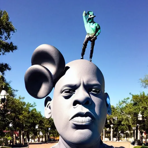 Prompt: jayz sculpture found at disney world