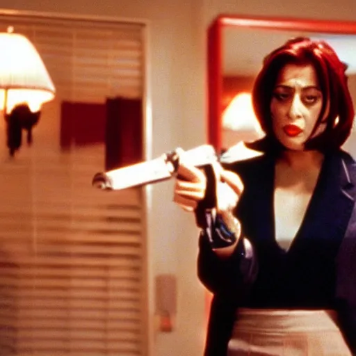 Image similar to a film still of jolyne cujoh from jojo in Pulp Fiction(1994)