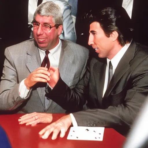 Prompt: Patrick Balkany playing cards with John Travolta