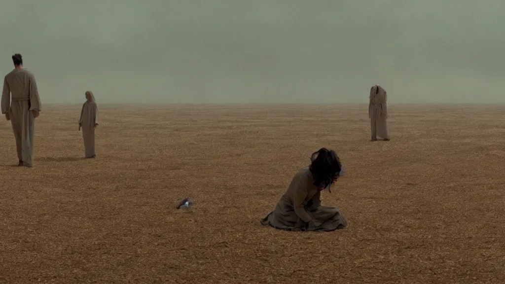 Prompt: Among Us, film still from the movie directed by Denis Villeneuve with art direction by Salvador Dalí, wide lens