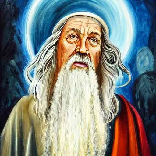 Image similar to gandalf as deity, painting