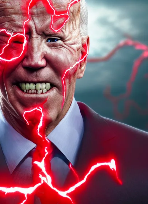 Prompt: hyper realistic ultra realistic elder god photo furious red glowing eyes biden, high quality photo, detailed , 8k