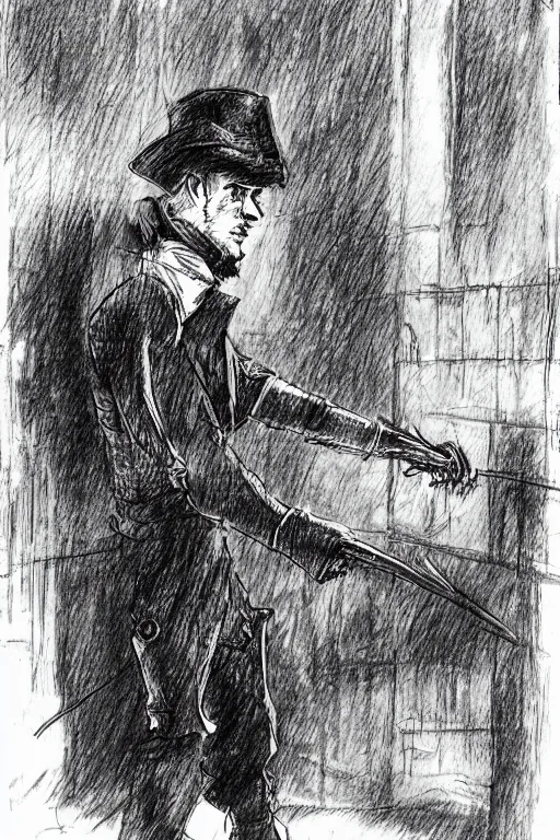 Prompt: a technical sketch of jack the ripper