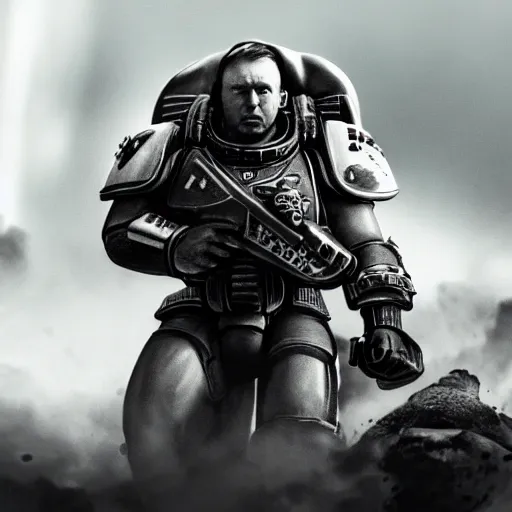 Image similar to cinematic shot of Space Marine Alex Jones, 4k