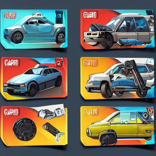 Image similar to car engine, car parts concept, card, comic page, realistic fortnite, ui card