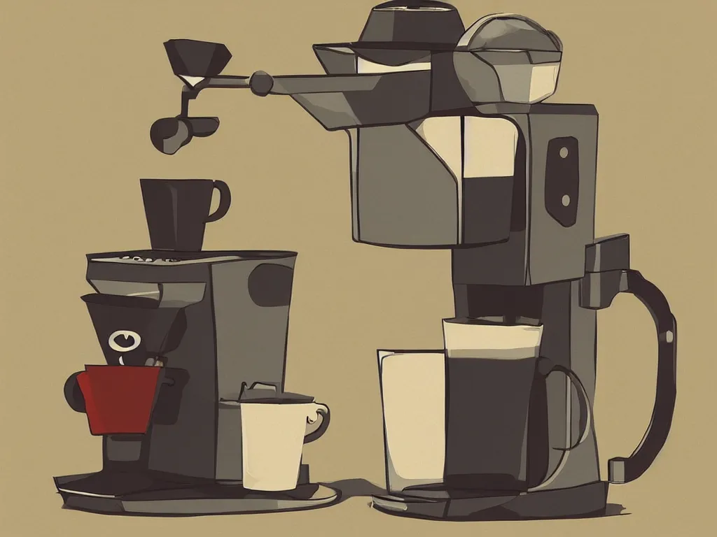 Prompt: coffee machine, by pixar, serene illustration, fresh colors, trending on artstation