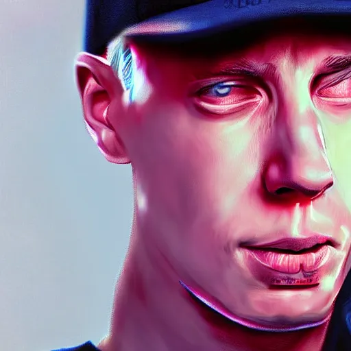 Prompt: Eminem portrait digital art high detail 8k hyperrealistic