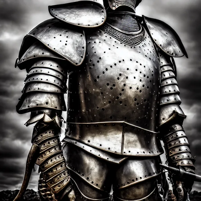 Image similar to photo of a warrior with metal elephant themed armour, highly detailed, 4 k, hdr, smooth, sharp focus, high resolution, award - winning photo