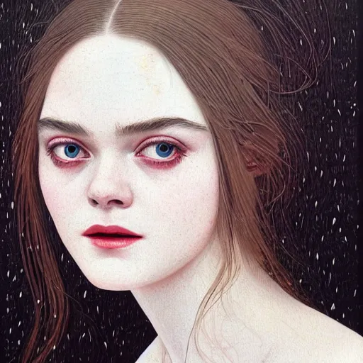 Prompt: professional painting of Elle Fanning in Santorini in the style of Conrad Roset and Dino Valls, head and shoulders portrait, symmetrical facial features, smooth, sharp focus, illustration, intricate, stormy weather, extremely detailed masterpiece,