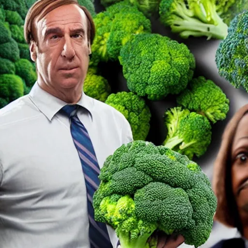 Prompt: saul goodman selling broccoli to old people