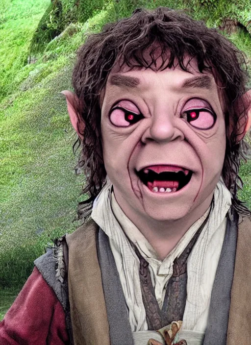 Prompt: hobbit funny face,red eye