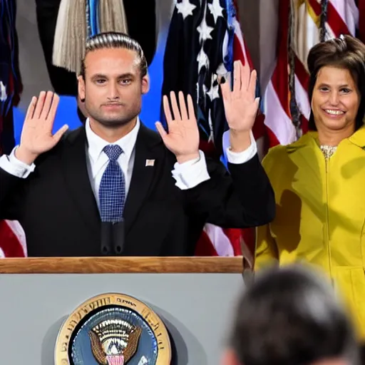 Image similar to riff raff being sworn in as 4 7 th president of united states, live coverage, 4 k