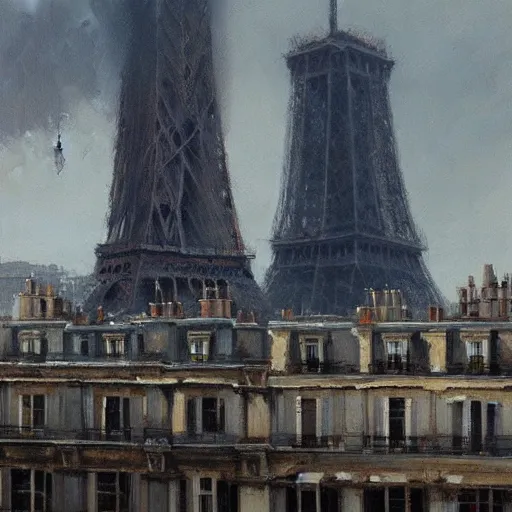 Prompt: large buildings in paris, by greg rutkowski, oil on canvas