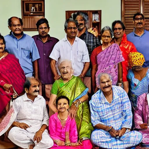 Image similar to south indian grandmothers and grandfathers having a pyjama party in space