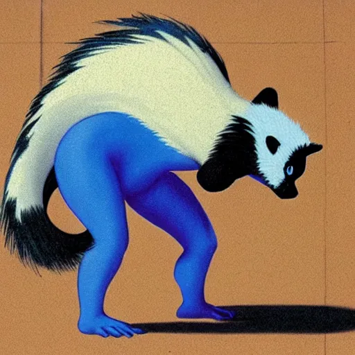 Image similar to a skunk that is blue by richard corben style