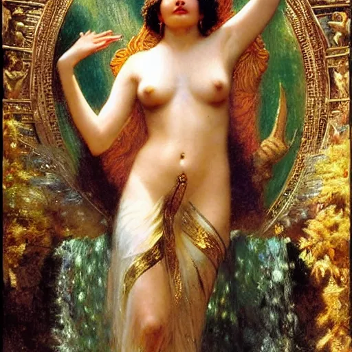 Image similar to detailed potraitof hidu goddes kali as greek god, girl graceful,, painting by gaston bussiere, craig mullins, j. c. leyendecker, lights, art by ernst haeckel, john william godward, hammershøi,,