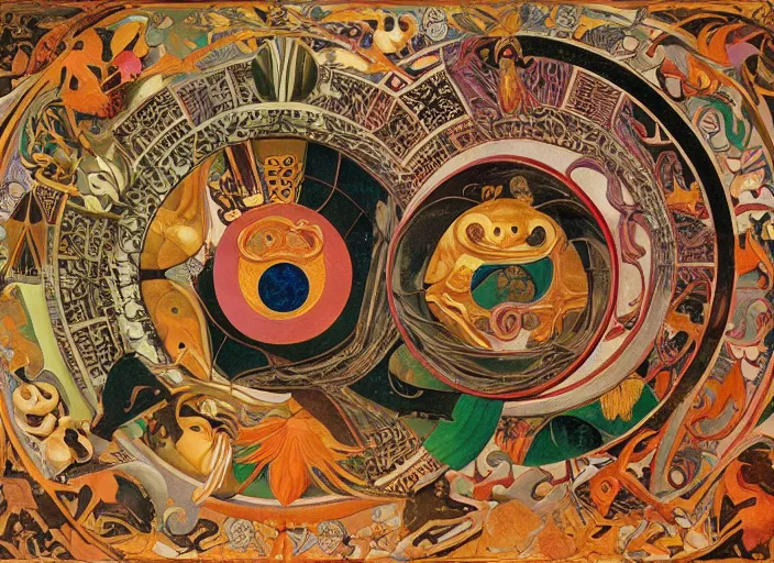 Prompt: the ouroboros of infinite flower universes, by paolo uccello, dichromatism, paradox, volumetric light, insanely detailed and intricate, hypermaximalist, warm colors, dramatic lighting, smooth, sharp focus, extremely detailed, aesthetically pleasing composition