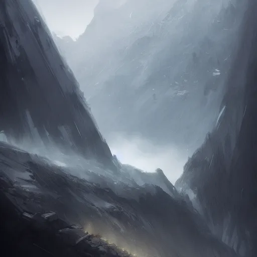 Image similar to misty mountain landscape, dramatic lighting, illustration by greg rutkowski, yoji shinkawa, 4 k, digital art, concept art, trending on artstation