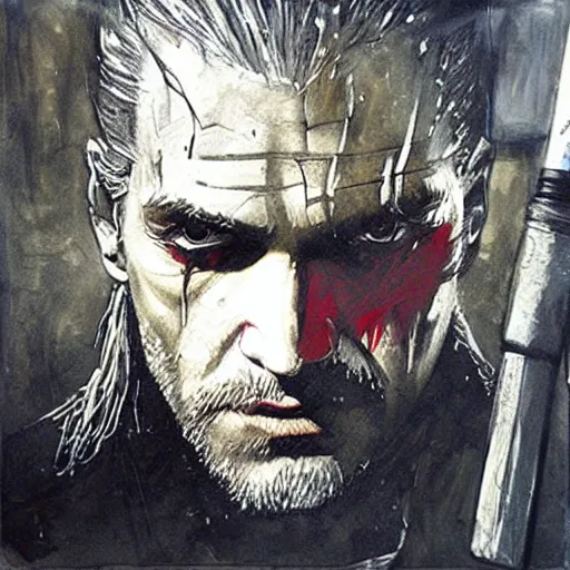 Prompt: witcher, paint by Guy Denning