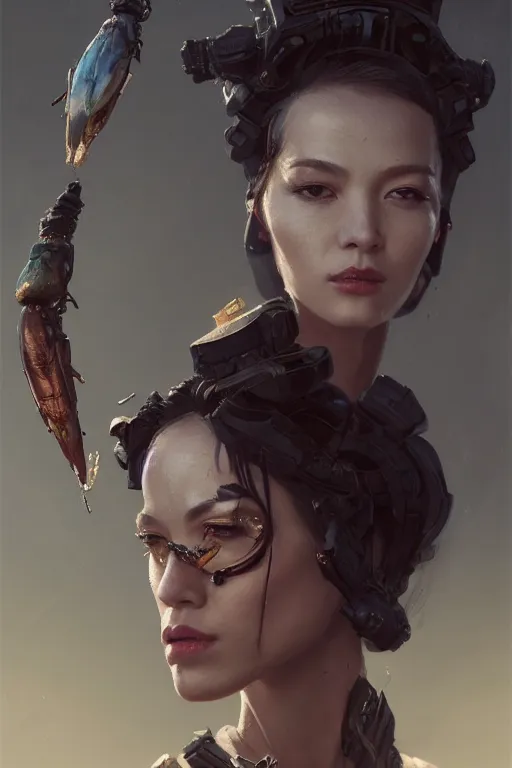 Image similar to a fancy portrait of half bug women by greg rutkowski, sung choi, mitchell mohrhauser, maciej kuciara, johnson ting, maxim verehin, peter konig, 8 k photorealistic, cinematic lighting, hd, high details, dramatic, atmosphereric, trending on artstation